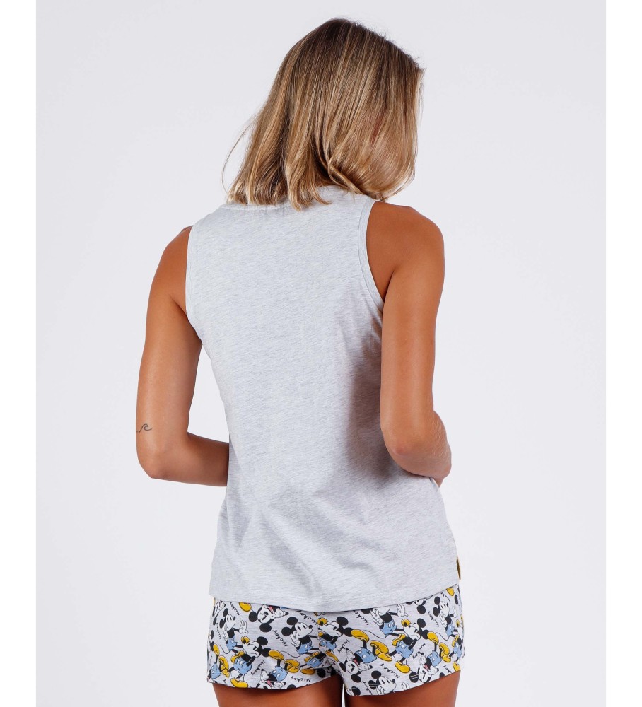 Pijama de verão sem mangas do Mickey da Disney, cinza.