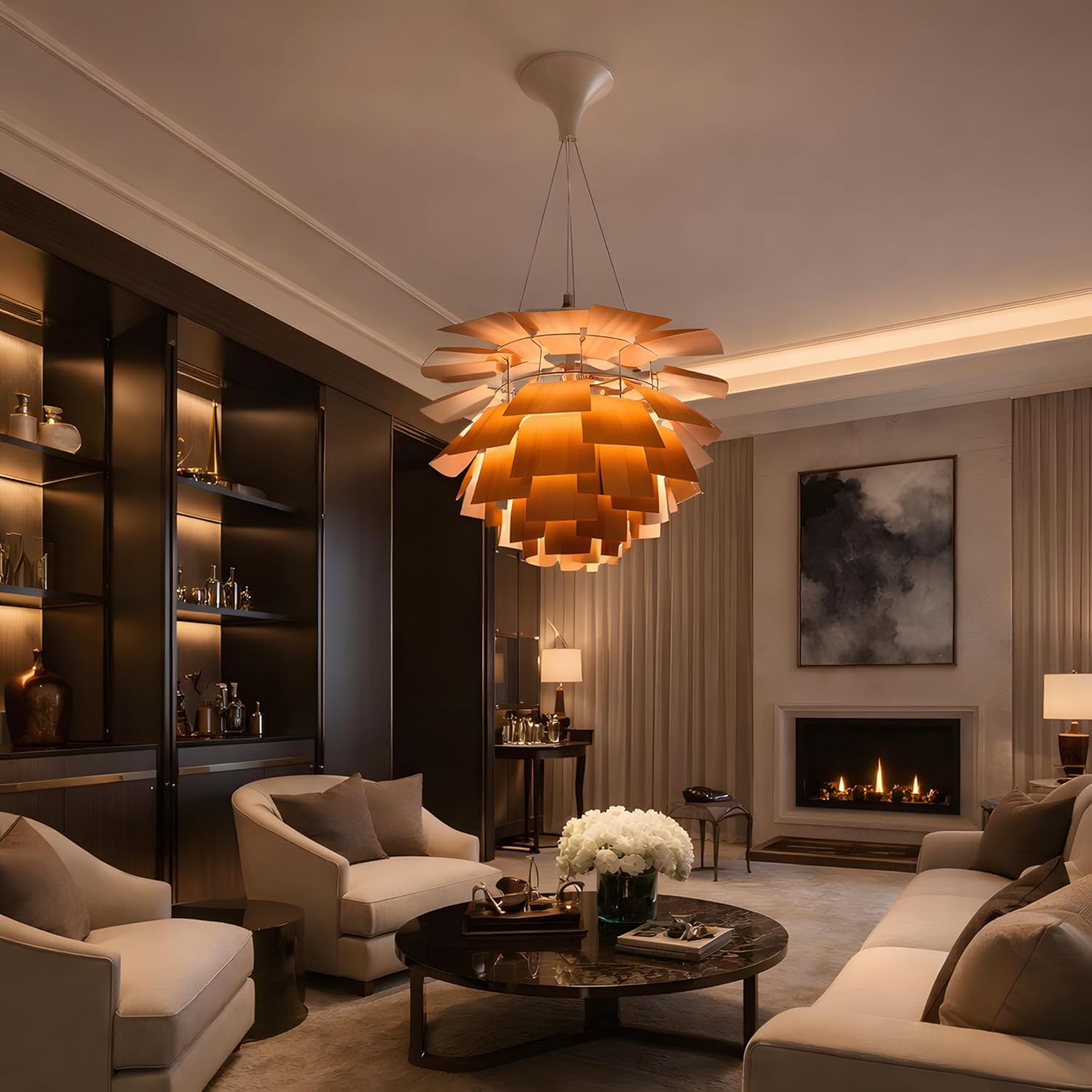 B·LED BARCELONA LED Luxuriöse Designer-Pendelleuchte LUXOR M mit metallischen Blättern, blendfrei, Stahl- und Aluminiumstruktur, Bronze, E27-Fassung dekorative Premium-Beleuchtung