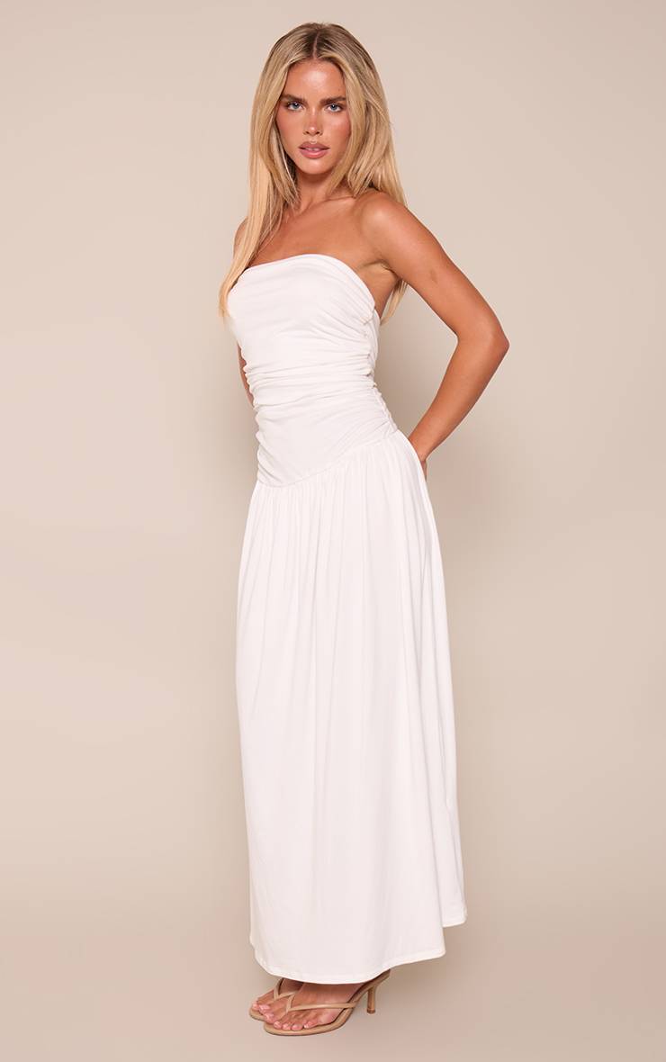 Blanc Robe Maxi Bandeau Froncée Taille Basse À Ourlet Froncé Petite