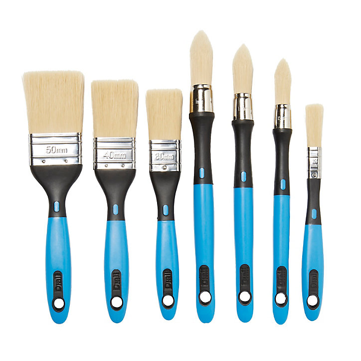 Lot de 7 pinceaux plats et à rechampir Diall 13, 15, 18, 21, 30, 40 et 50 mm