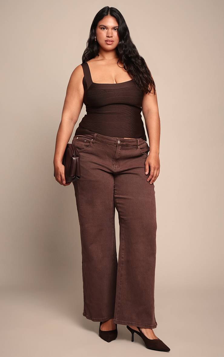 Washed Brown Jean Grande Taille À Taille Ajustable