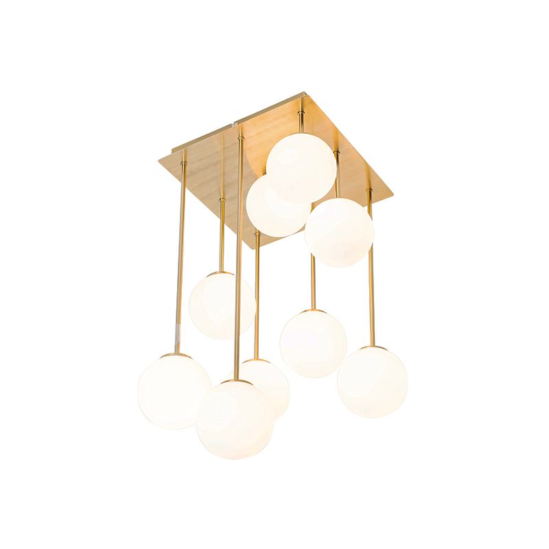 Moderne plafondlamp goud met opaal glas 9-lichts  - Athens