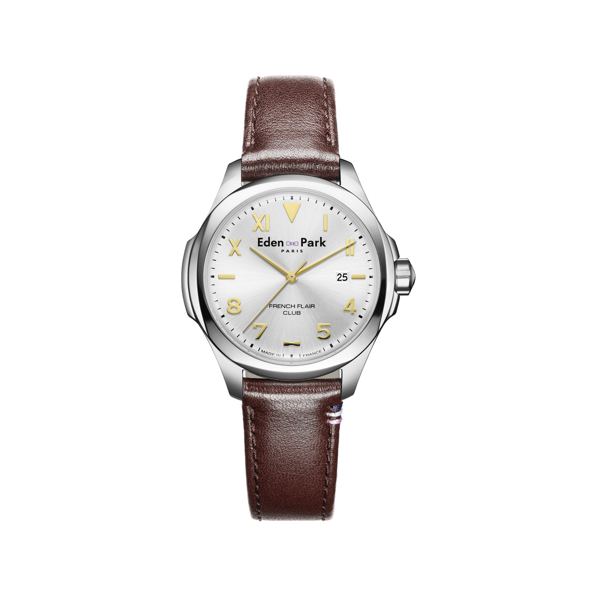 Montre EDEN PARK Club homme acier bracelet cuir brun