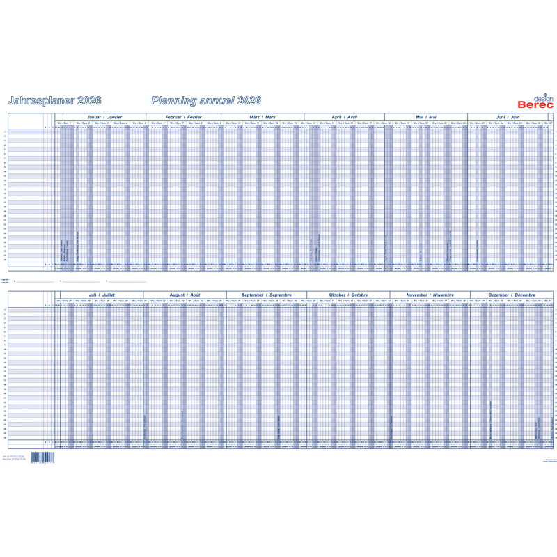 Berec Design Jahresplaner 2026, B 5702 TF/26, 60 x 90 cm, 12 Monate / Seite
