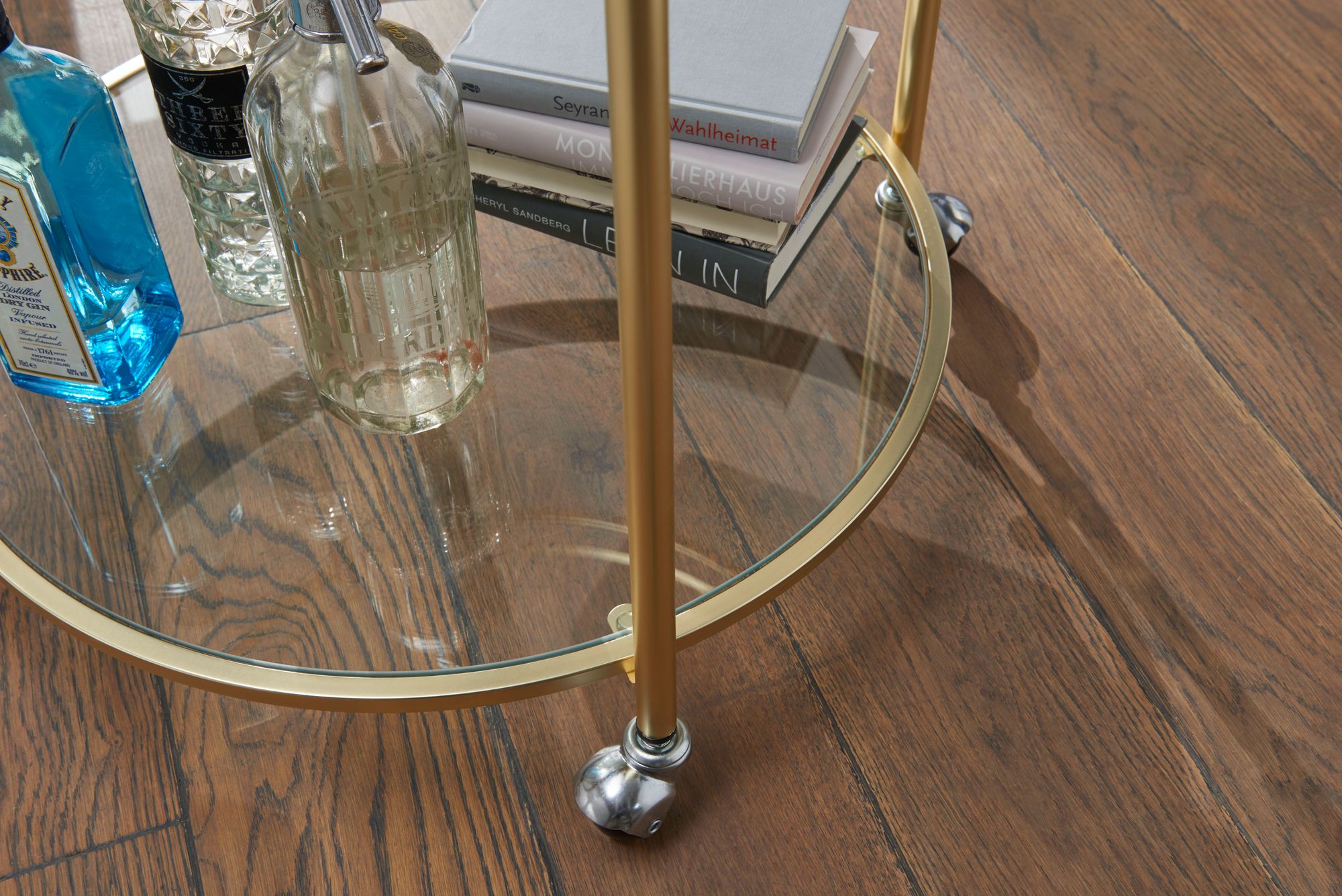 FineBuy Servierwagen Gold Ø 57cm Beistelltisch Teewagen Rollen Küchenwagen