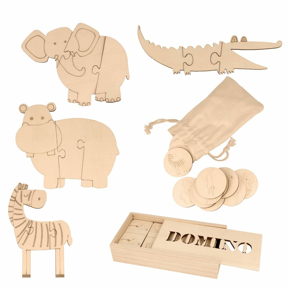 3 jeux enfants safari en bois