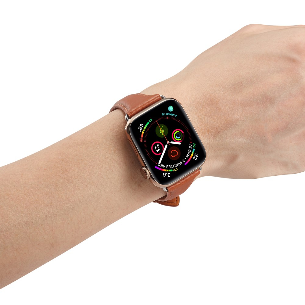 Apple Watch (42/41/40/38 mm) Echtleder Armband Slim mit Dornschliesse (Gelenkumfang: 175-210mm) - Braun / Silber
