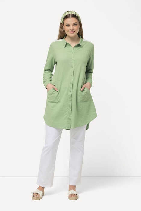 Longbluse, Leinenmix, Streifenband, Hemdkragen, Langarm