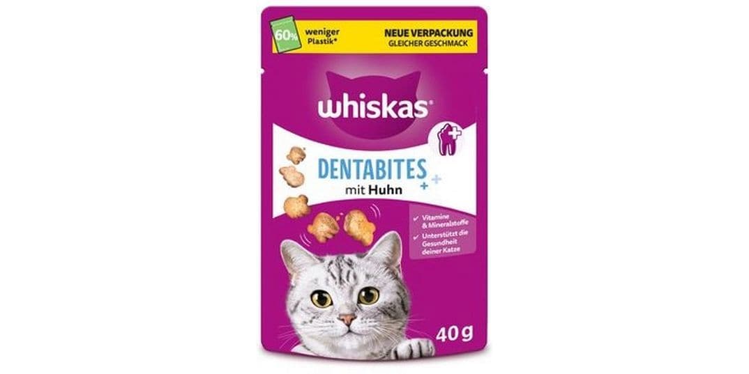 Whiskas Katzen-Snack Dentabites mit Huhn, 6 x 40g Ergänzungsfuttermittel für Katzen