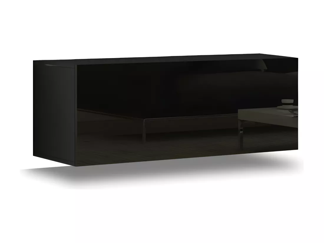 Meuble de salon noir collection CEPTO 37x91cm, 1 porte, 1 étagère.