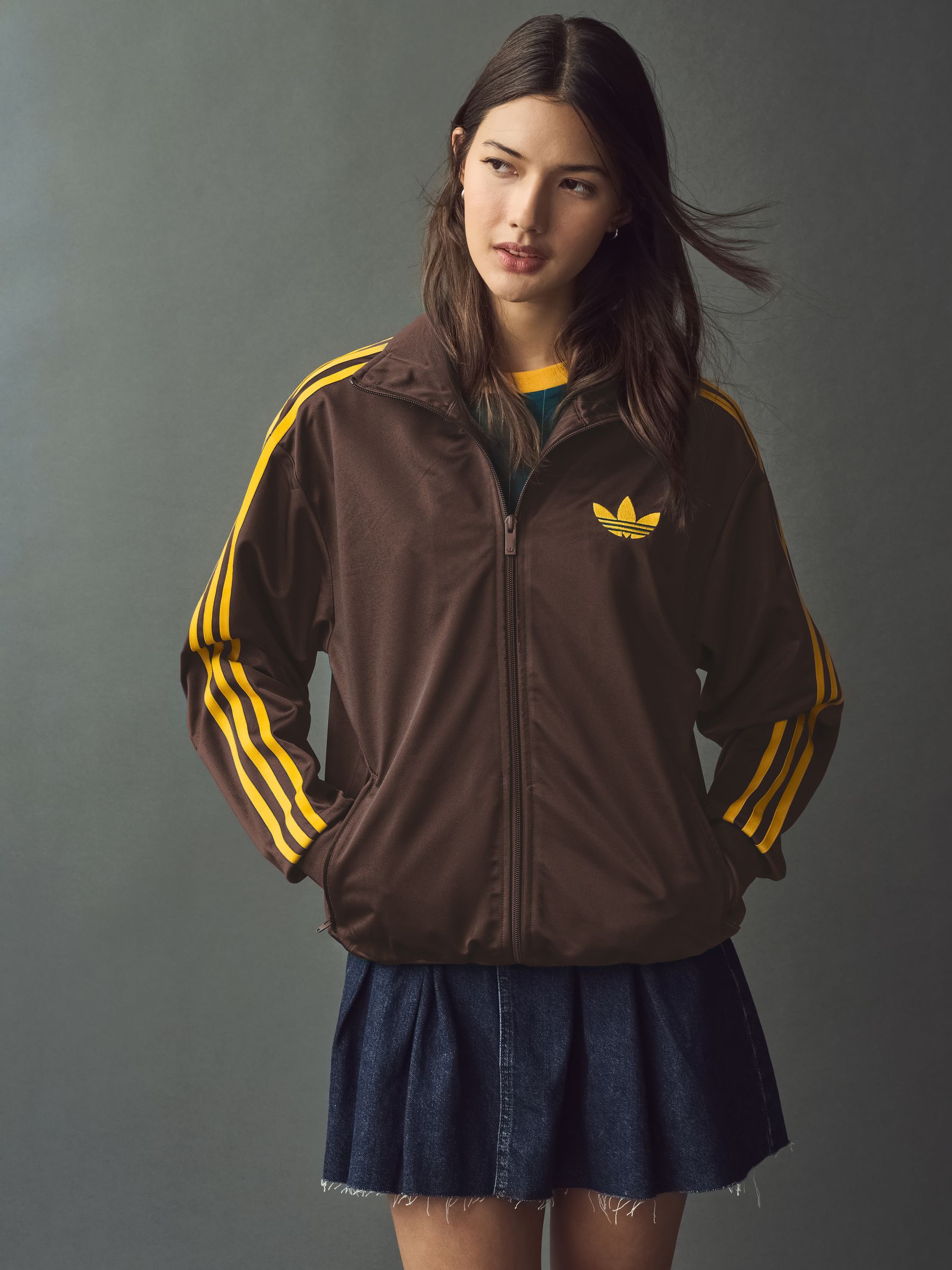 Bruin/geel - Adidas Original Firebird Classic ruimvallend Jack