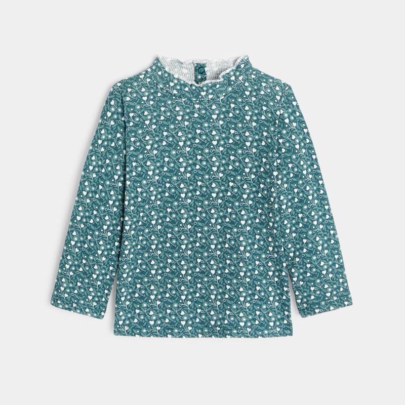 T-shirt côte plate col ondulé vert bébé fille Vert