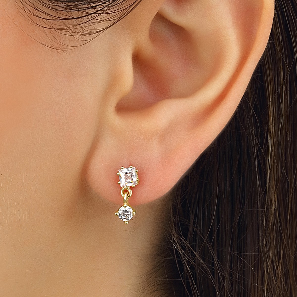 Boucle d'oreille unitaire - Argent 925/000 plaqué or & zircons