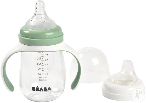 Béaba Biberon/Tasse D'Apprentissage 2en1 Anti-Fuite Poignées Amovibles 210ml Vert Sauge 1 Pièce