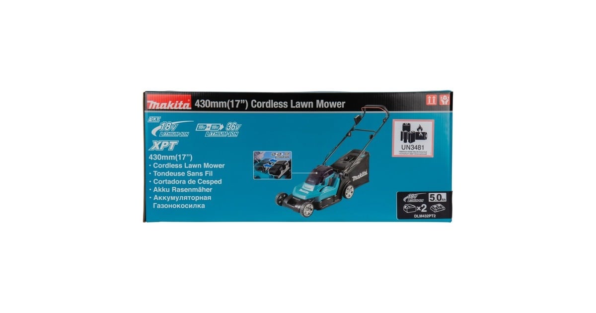 MakitaDLM432PT2  2x18 V Grasmaaier  (Blauw/zwart, Incl. 2 accu's en duo snellader)