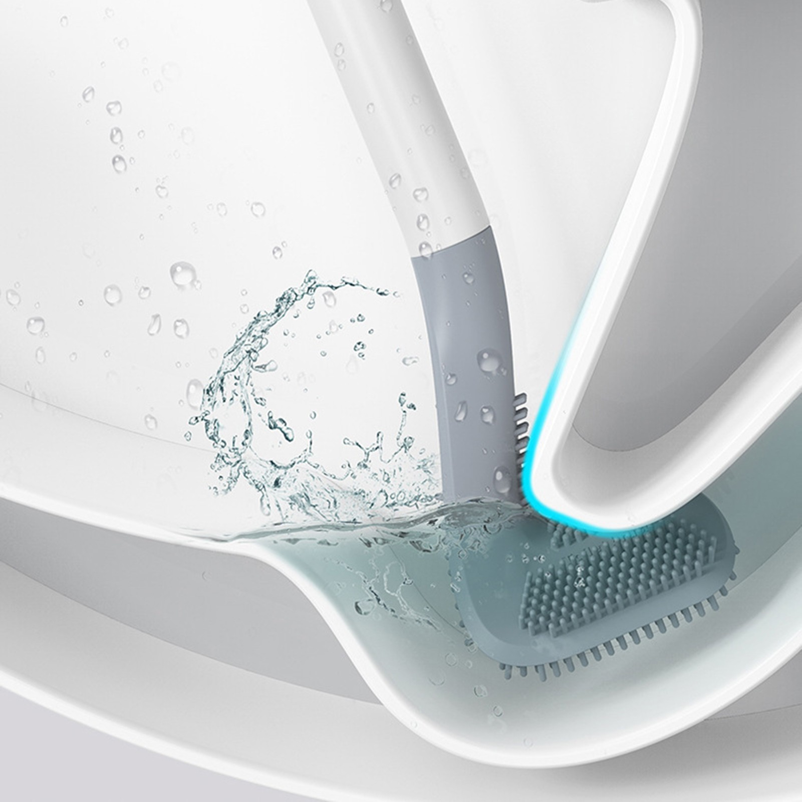 (47cm) WC Bürste Flexibler Toiletten Abfluss Reiniger mit Golfkopf   Wandhalterung - Weiss / Grau