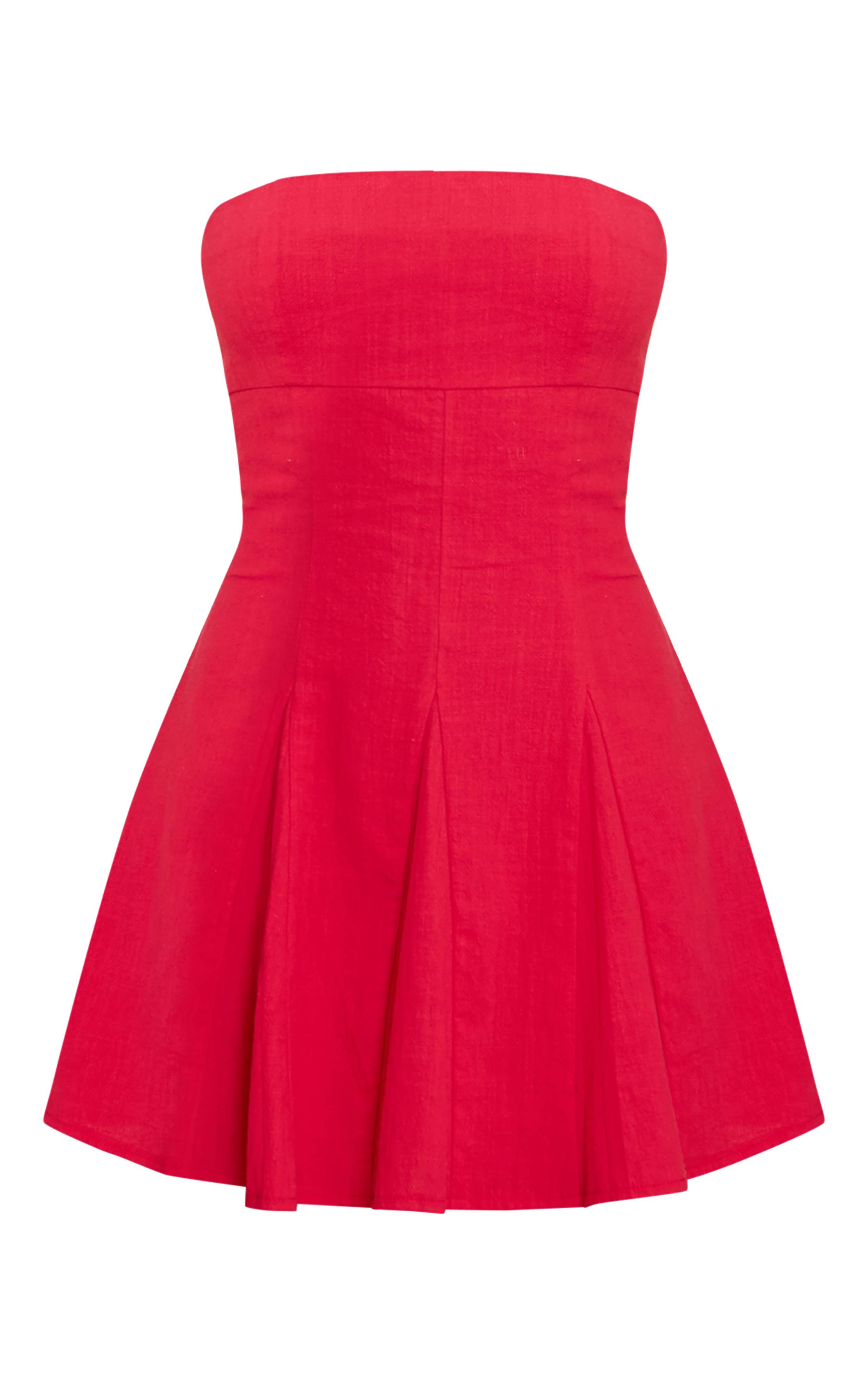 Rouge Robe Droite Plissée À Bandeau