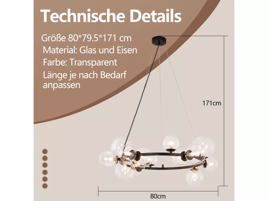 NETTLIFE Suspension table à manger lampe suspendue salon - G9 14 flammes escalier transparent moderne