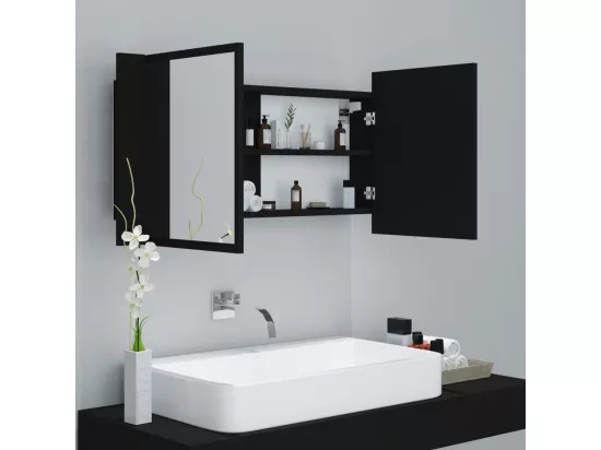 Armoire à miroir de salle de bain LED Noir 90x12x45 Acrylique