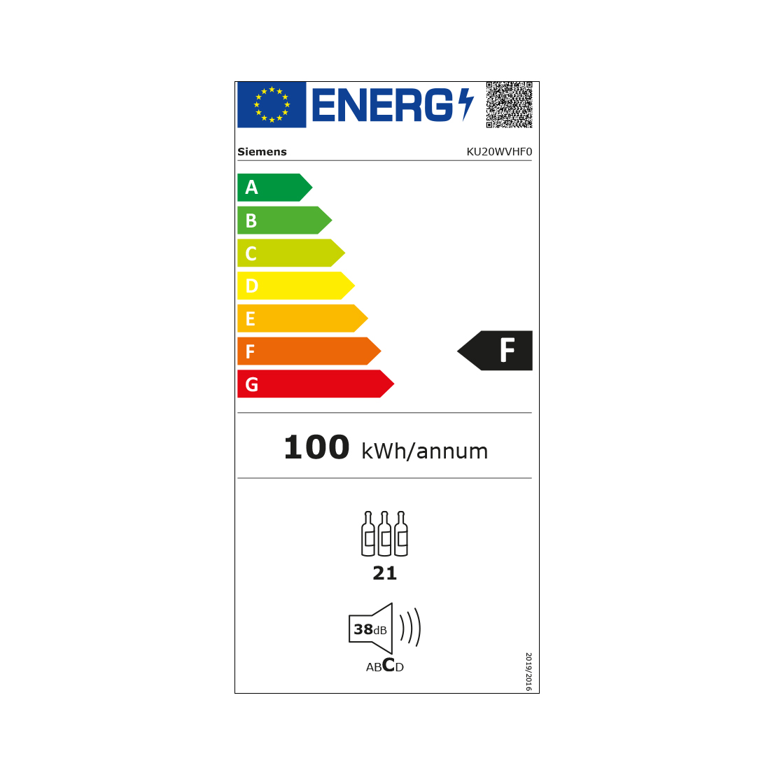 Siemens KU20WVHF0 Weinkühlschrank 21 Flaschen 1 Zone