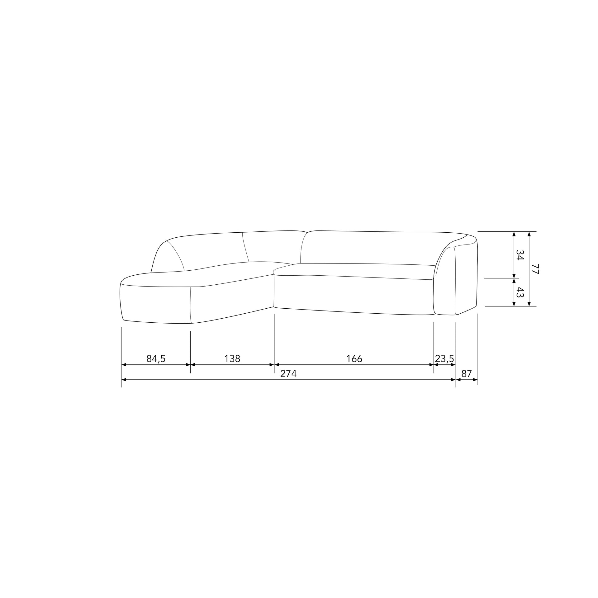 Ecksofa SLOPING 225 x 274 cm naturalbeige