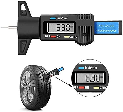 (0-25.4mm) Auto Reifenprofil Messer KFZ Tiefenmessgerät mit LCD Display (Inkl. LR44 Batterie) - Schwarz