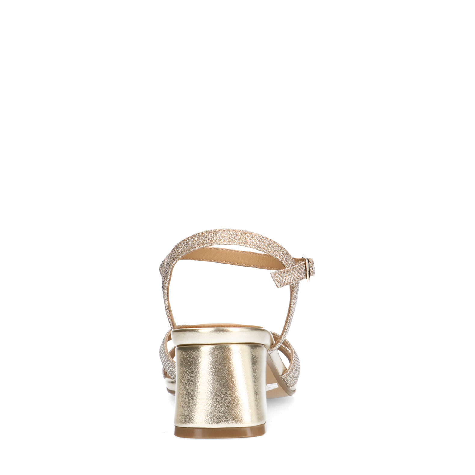 Gouden leren sandalen met hak en glitters