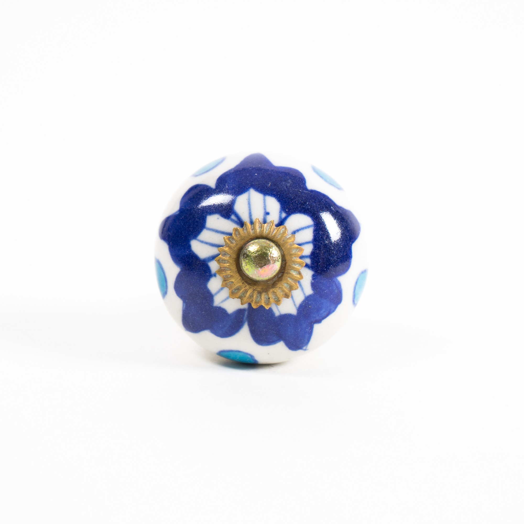 Keramik Möbelknopf, handglasiert, weiß/blau, Ø 3,7 cm günstig bestellen