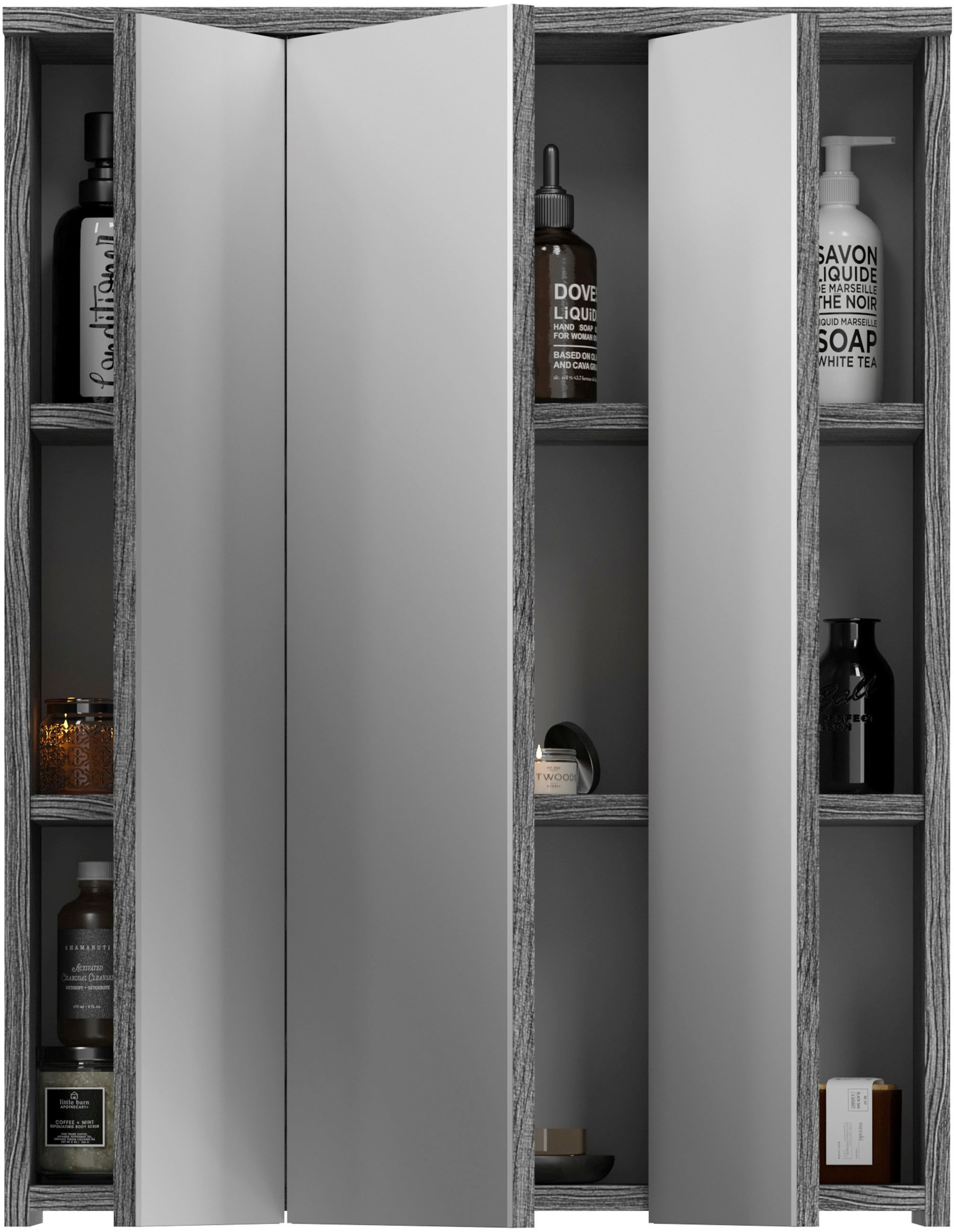 welltime Badezimmerspiegelschrank »LUCCA, TOPSELLER!, Breite 60cm, 3 Spiegeltüren, 9 Fächer, 6 Fachböden« Badmöbel, Badschrank, Schrank, Wandschrank, Bad, Badezimmer