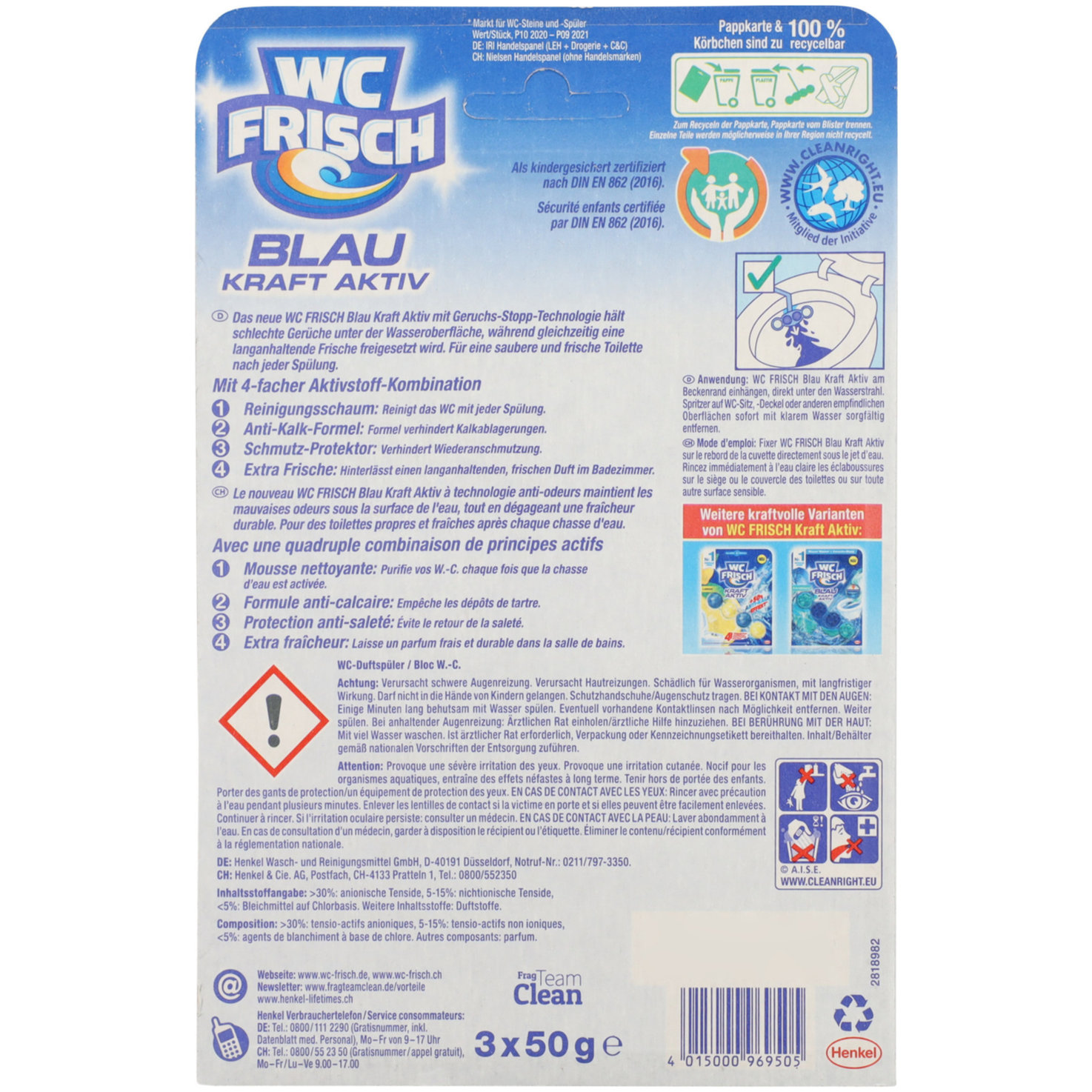WC Frisch Blau-Kraft-Aktiv Chlor 3x50g