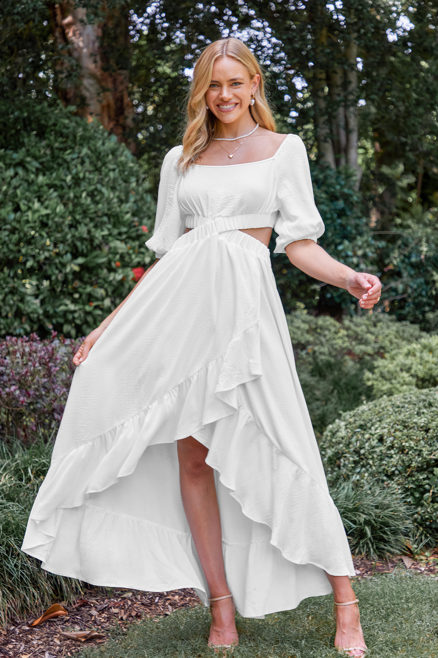 Robe maxi à volants découpée blanche