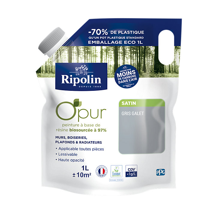 Peinture intérieure Ripolin O'Pur gris galet satin 1L