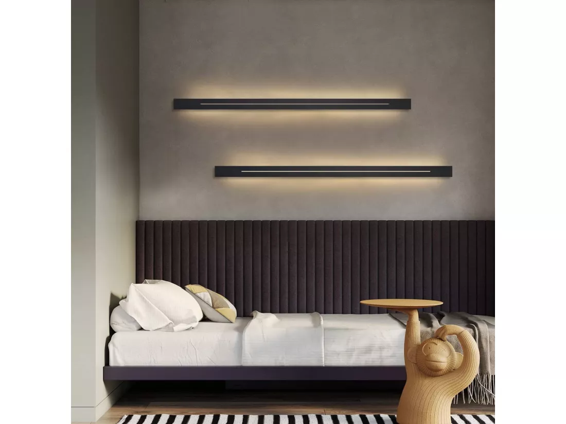 NETTLIFE Applique murale d'intérieur LED - Chambre moderne 100 cm lampe de couloir blanc chaud 31 W lampe d'escalier noire éclairage mural