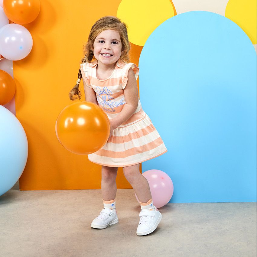 Robe manches courtes rayée print Minnie Disney pour bébé fille - Ecru