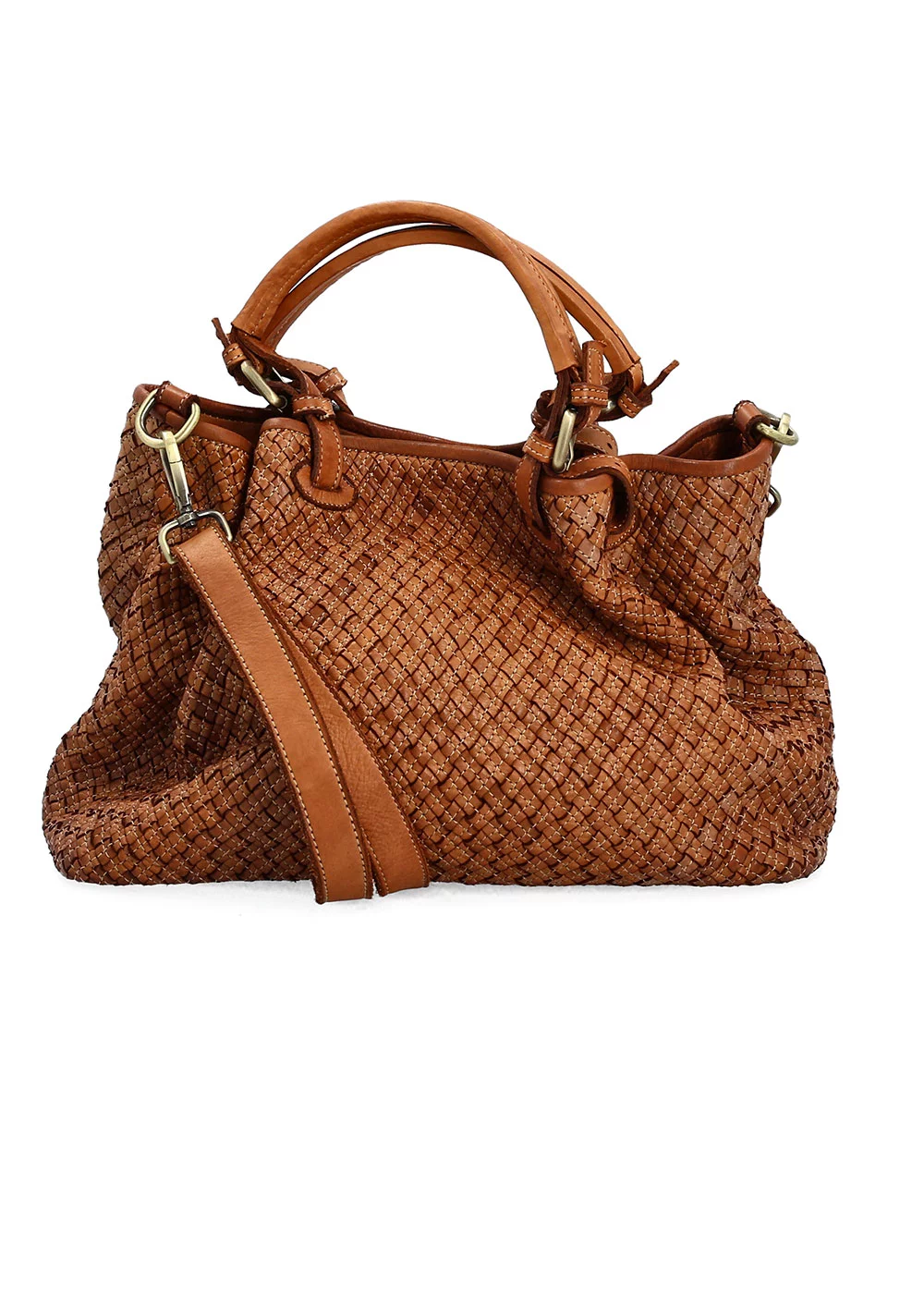 TRIBECA CUIR TRESSEE AGNESE COGNAC