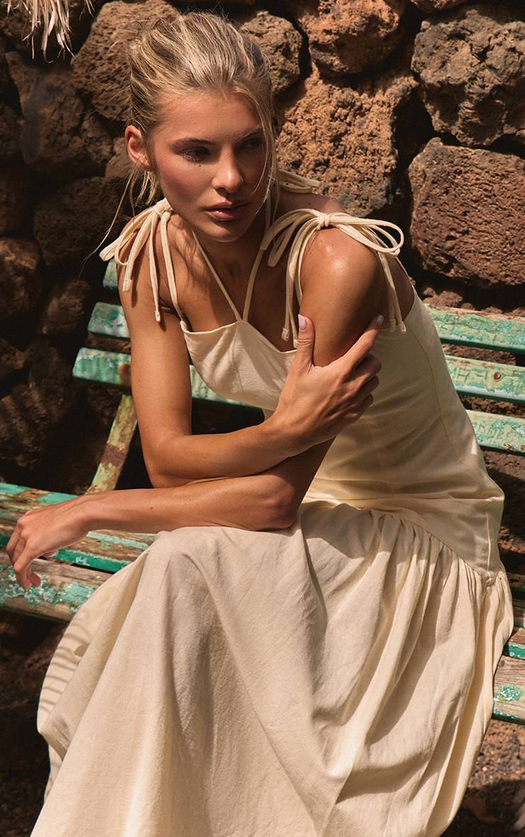 Citron Robe Maxi À Taille Basse Effet Lin Avec Bretelles