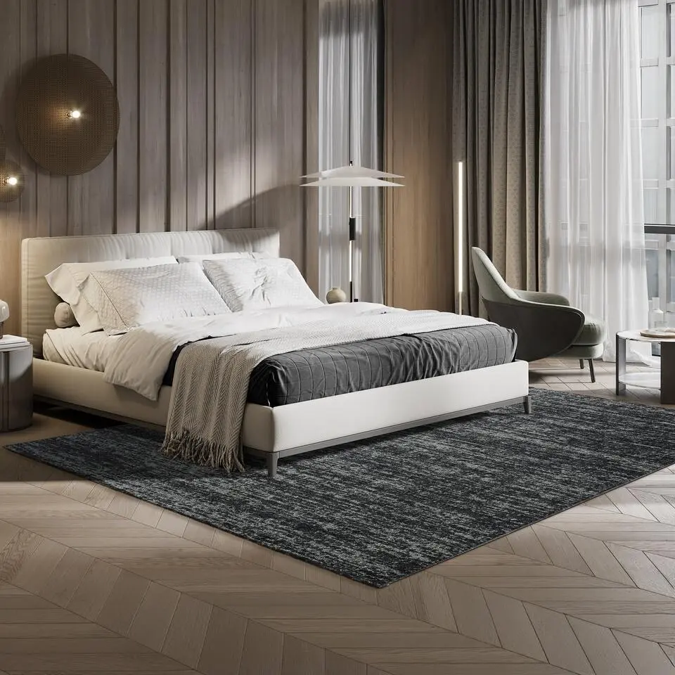 Relax Oslo - Laagpolig Effen Vloerkleed - Zwart - 140x200 CM