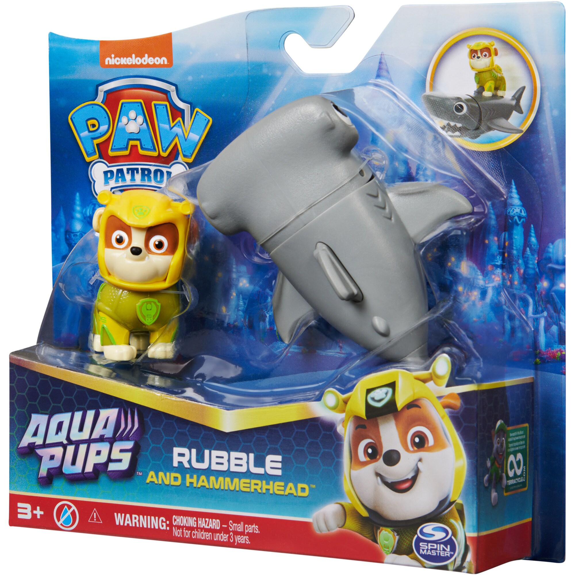 Spin Master Spielfigur Paw Patrol Aqua Pups - Hero Pups-Set mit Rubble-Welpenfigur und Hammerhai-Figur