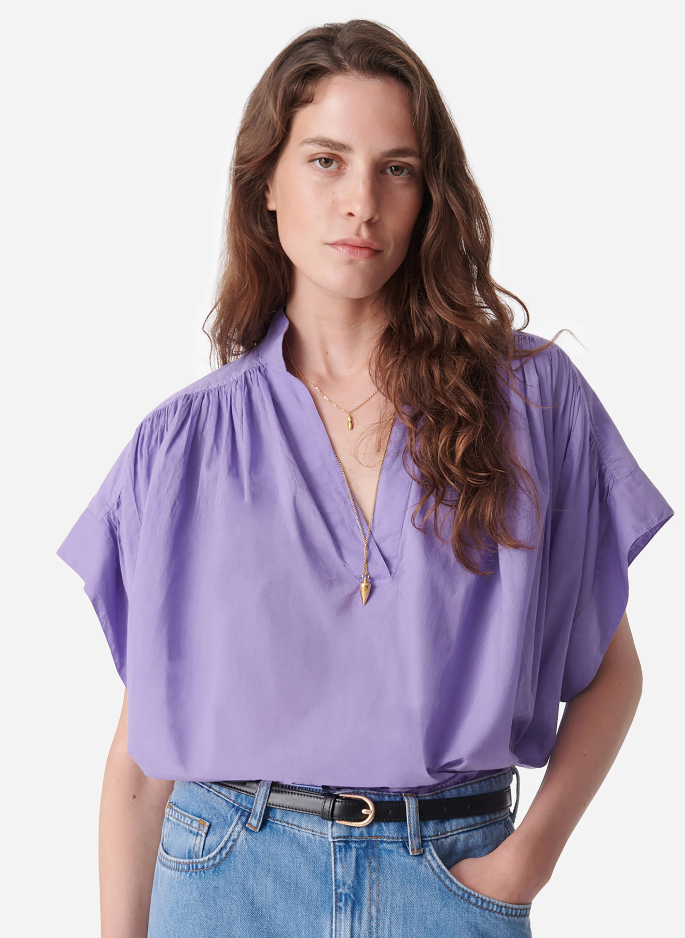 CORY - Blouse ample col V en coton | Violet