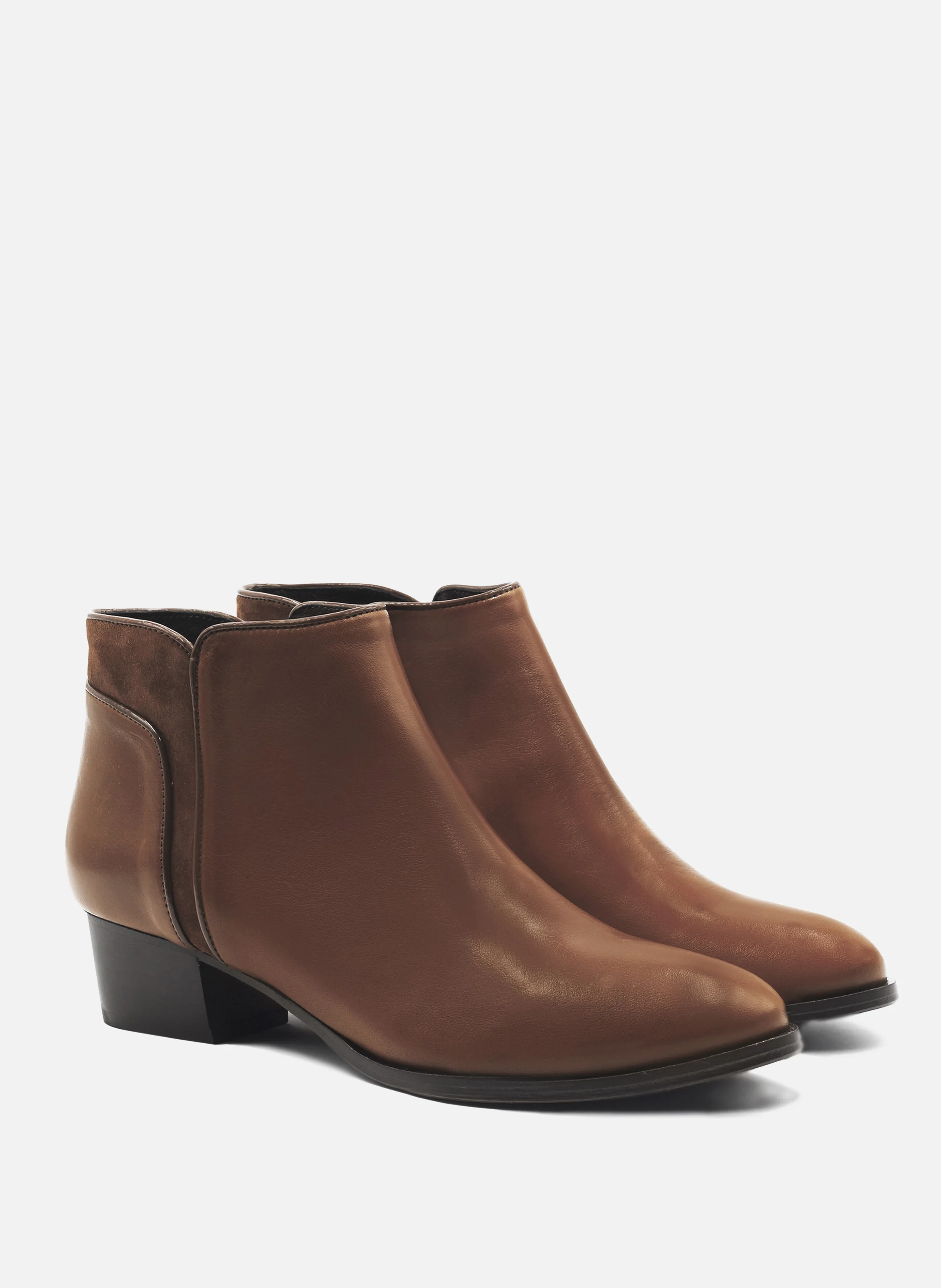 Bottine moyen talon cuir lisse | Marron