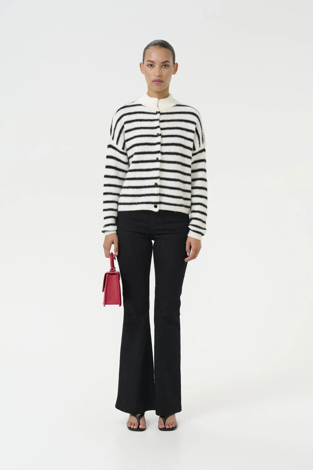 Gestuz Alphagz Short Cardigan 10905931 106145 ivory black striped