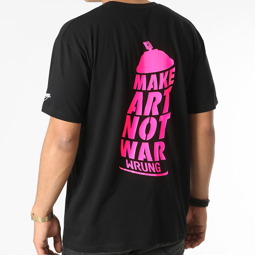 Tee Shirt Oversize Large Make Art Not War Noir Rose Fluo