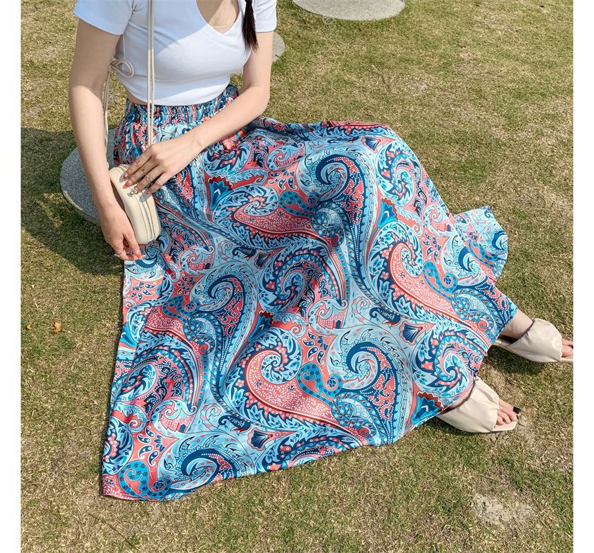 Juuri - Maxi A-lijn rok met elastische taille en paisleyprint