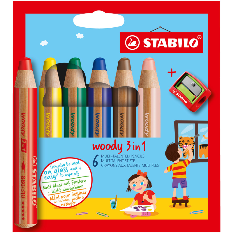 Stabilo Farbstifte Woody 3 in 1, 6 Stück, assortiert