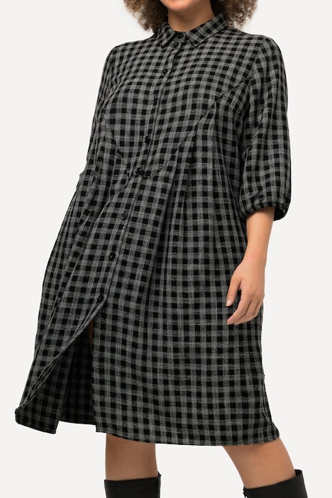 Karokleid, A-Linie, Hemdragen, 3/4-Arm, Midikleid