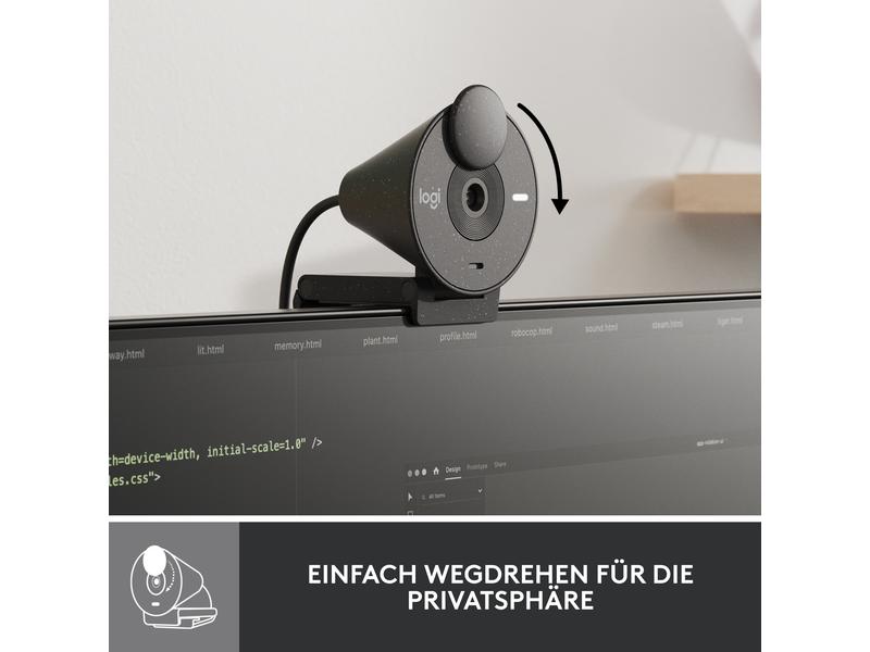 Logitech Webcam Brio 300 Graphite Full HD-Webcam mit integrierter Abdeckblende