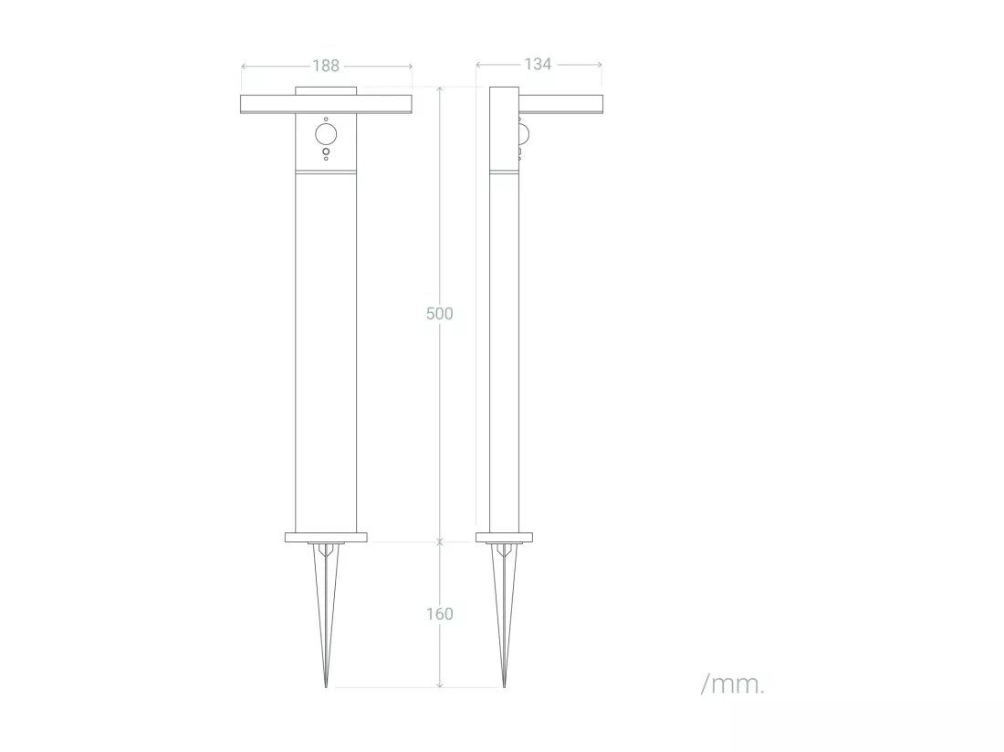 Balise sur Pied Extérieure Solaire LED 5W 50cm Aluminium avec Détecteur de Mouvement Bran Noir