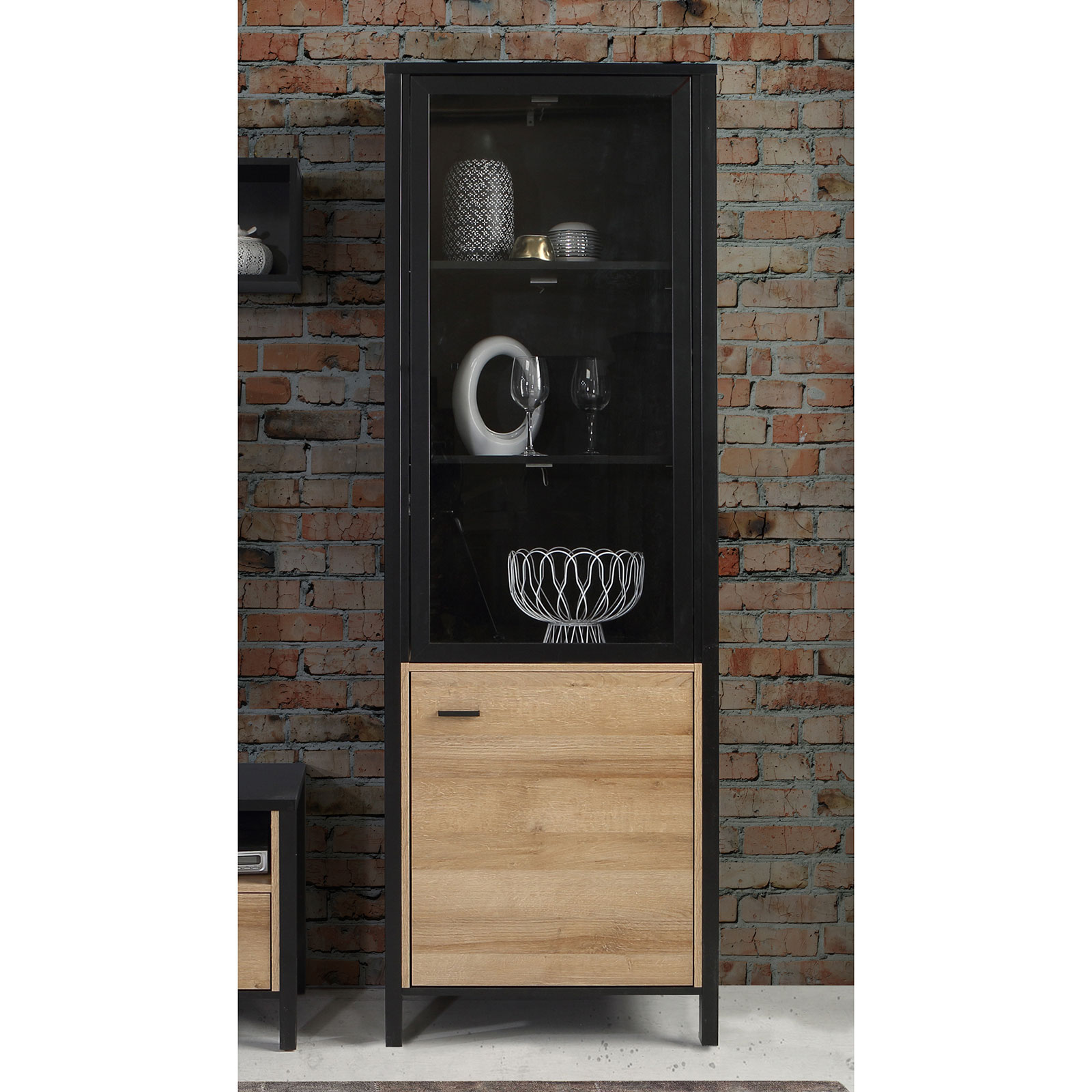 Vitrine - Riveria Eiche - schwarz - 40 cm breit