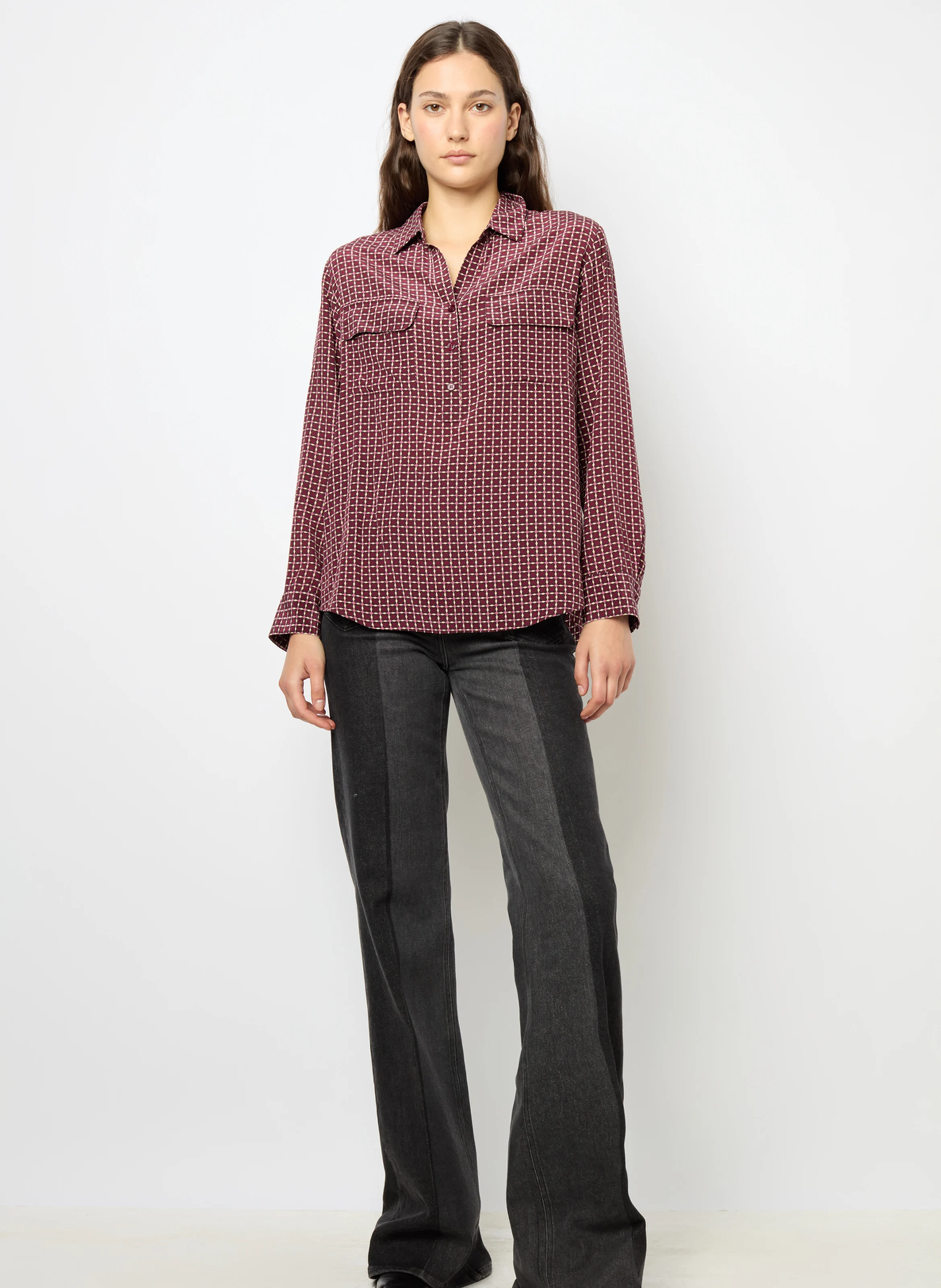 BERNADETTE - Blouse droite col classique en soie imprimée | Rouge