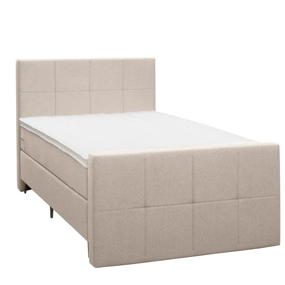 Boxspring met voetbord Liv geblokt - beige - 120x200 cm - slanke poot